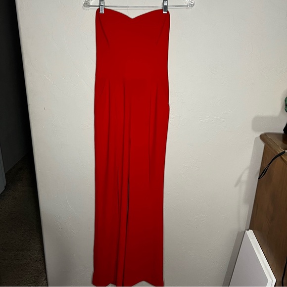 Bebe x Naven‎ Elegant Red Strapless Sweetheart Front Slits Jumpsuit - Picture 2 of 9